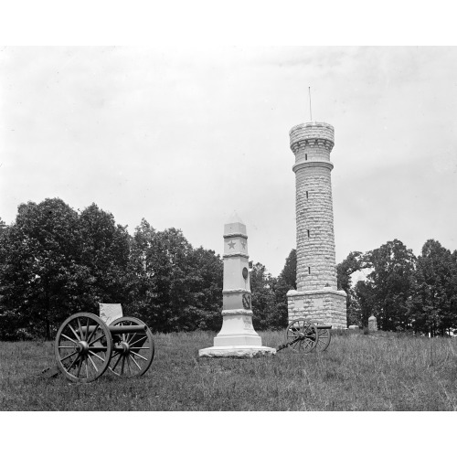Cannons and Monument at Gettysburg, Pennsylvania, circa 1918-1920