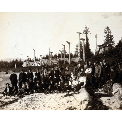 Harriman Alaska Expedition Members Pose On Beach At Deserted Cape Fox Village, Alaska, 1899...