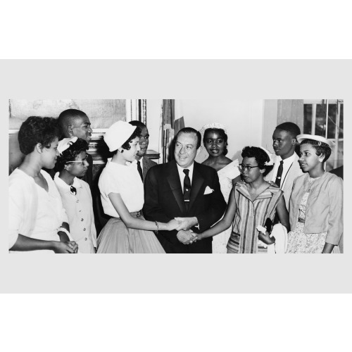 New York City Mayor Robert Wagner Greeting The Teenagers Who Integrated Central High School...