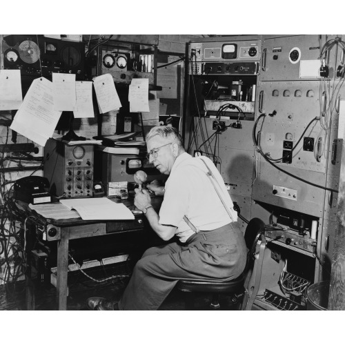 Ted Gempp, Operator Of The Radio Station At Alpine, New Jersey, Shown At Microphone In The...