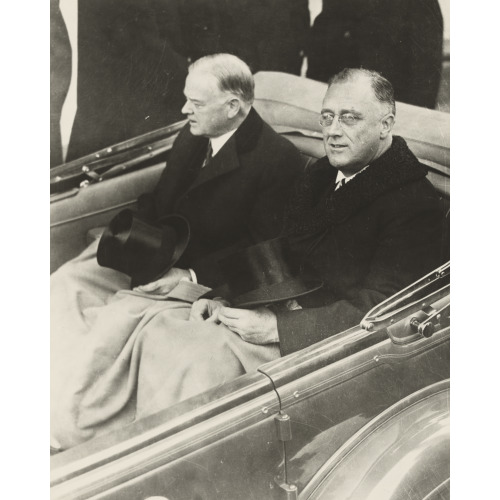 Franklin Delano Roosevelt And Herbert Hoover In Convertible Automobile On Way To U.S. Capitol...