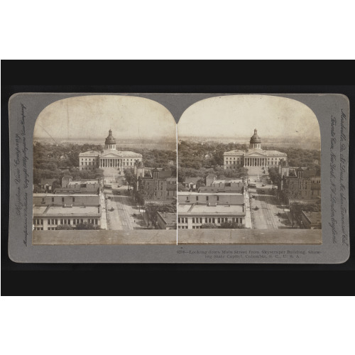 Looking Down Main Street From Skyscaper Building, Showing State Capitol, Columbia, South...