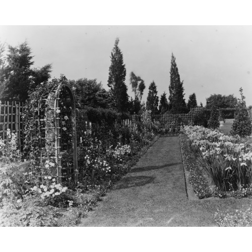 Beacon Hill House, Arthur Curtiss James House, Newport, Rhode Island. Blue Garden Flower Border...