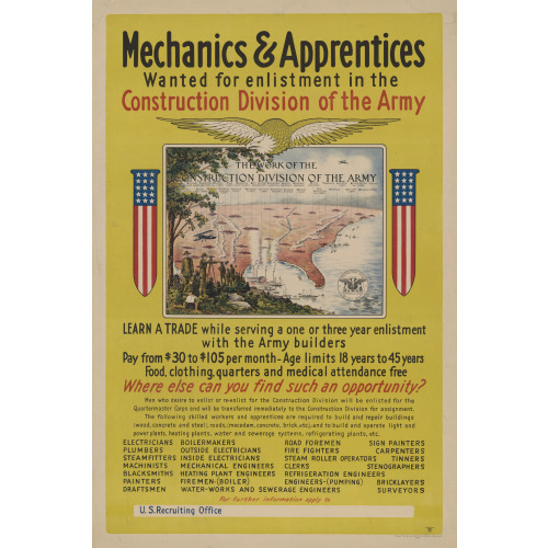 Mechanics & Apprentices Wanted For Enlistment In The Construction Division Of The Army, 1919