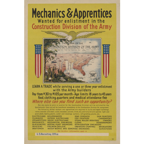 Mechanics & Apprentices Wanted For Enlistment In The Construction Division Of The Army, 1919