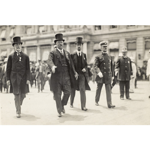 Theodore Roosevelt Between Mayor Gaynor And Cornelius Vanderbilt, With Hand Outstretched To...