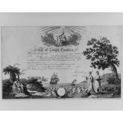 Charleston, South Carolina Hibernian Society Membership Certificate, circa 1820