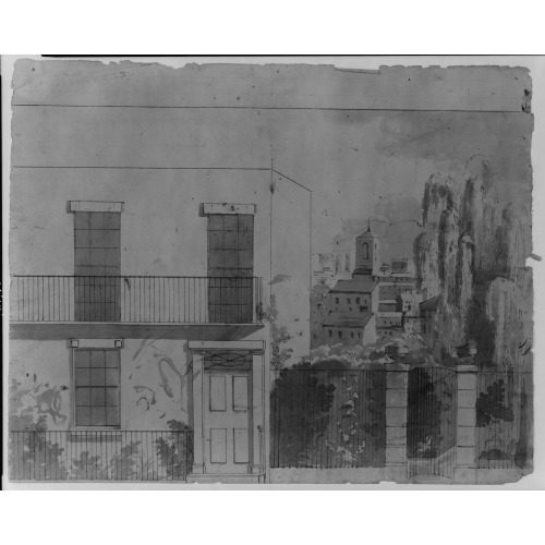 View Of An American City, Perhaps Not Charleston, South Carolina, Showing A Home With Wrought...