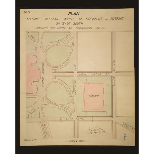 Library Of Congress, Washington, D.C. Plan Showing Roadway And Sidewalk Widths, 1888