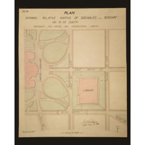 Library Of Congress, Washington, D.C. Plan Showing Roadway And Sidewalk Widths, 1888