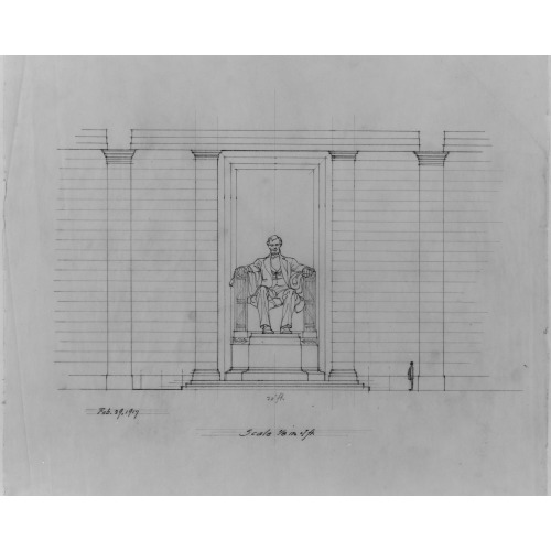 Lincoln Memorial (Washington, D.C.). Interior With Sculpture. Elevation. Rendering, 1917