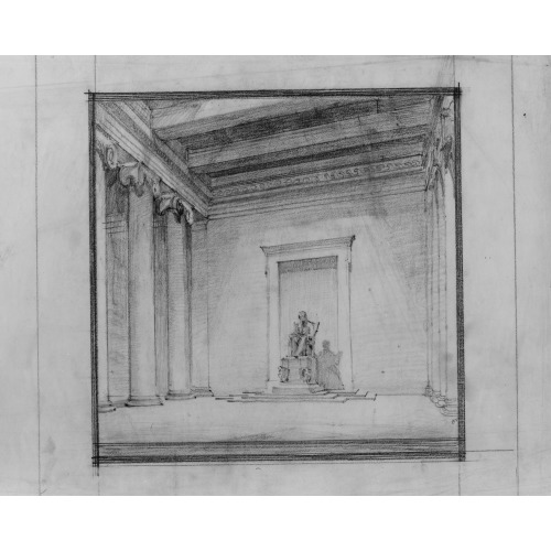 Lincoln Memorial (Washington, D.C.). Interior With Sculpture. Perspective. Rendering, circa 1912
