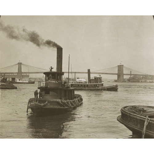 The Busy Harbor Of New York - Showing Brooklyn Bridge And Williamsburg Bridge In Distance, 1905