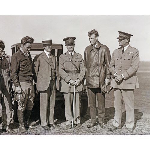 Orville Wright, Major John F. Curry, And Colonel Charles Lindbergh, Who Came To Pay Orville A...