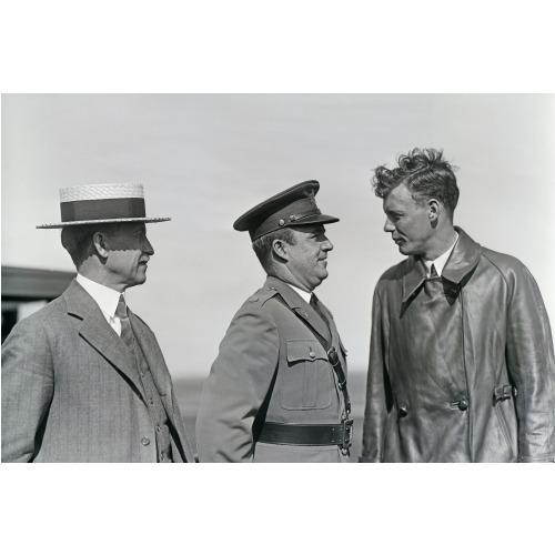 Orville Wright, Major John F. Curry, And Colonel Charles Lindbergh, Who Came To Pay Orville A...