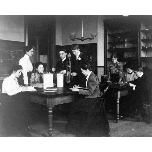 Students Conducting Electrical Experiments With Batteries, Western High School, Washington...