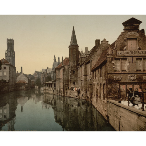 Canal And Belfry, Bruges, Belgium, circa 1890