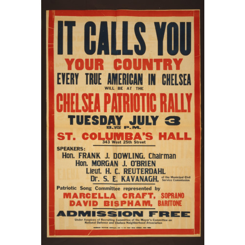 It Calls You--Your Country Chelsea Patriotic Rally, 1917