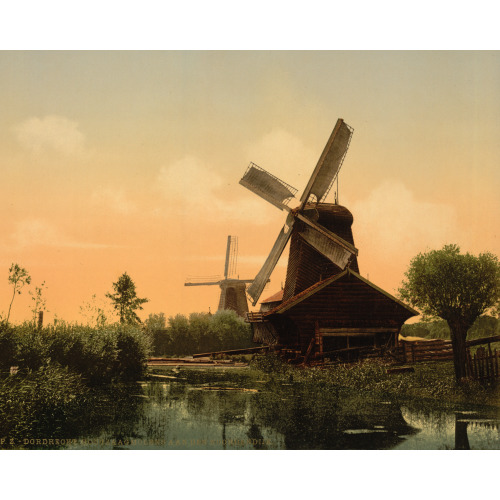 Windmills On The Noordendijk, Dordrecht, Holland, circa 1890