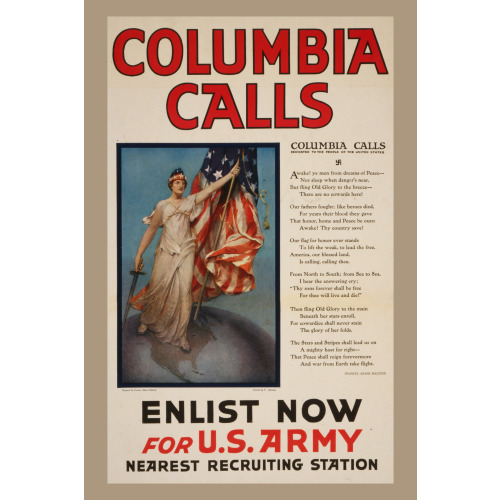 Columbia Calls--Enlist Now For U.S. Army, 1916