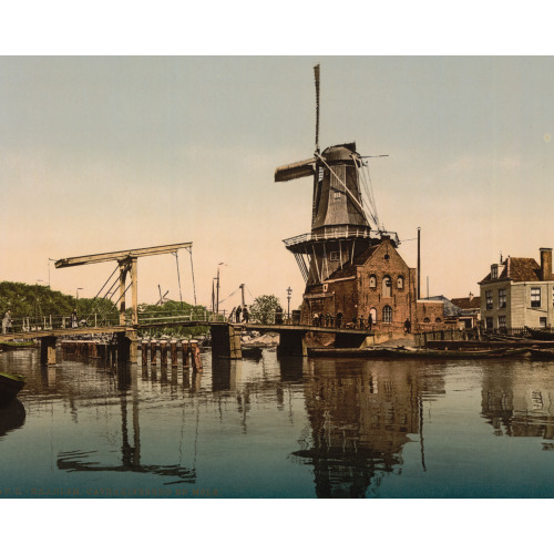 Catharine Bridge And Windmill, Haarlem, Holland, circa 1890