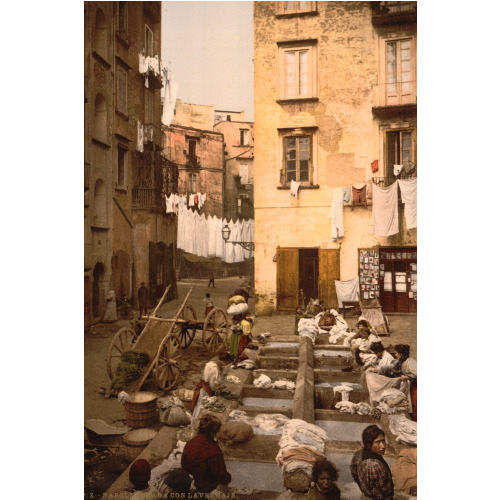 Street With Washerwomen, Naples, Italy, circa 1890