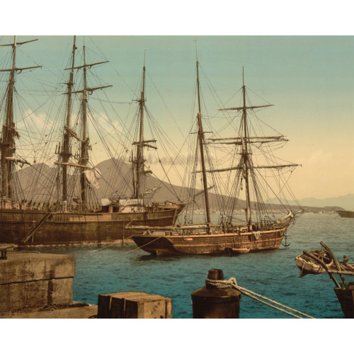 Ships In The Harbor, Naples, Italy, circa 1890