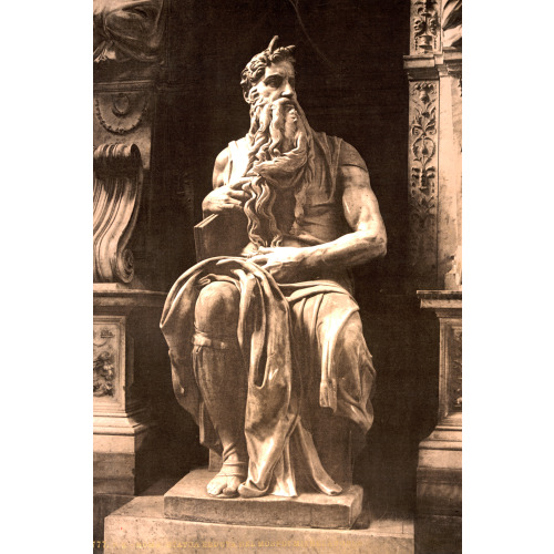 Statue By Michael Angelo, The Seated Moses, Rome, Italy, circa 1890