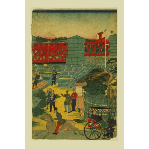 Village Scene In Japan Showing People Engaged In Various Activities, 1870