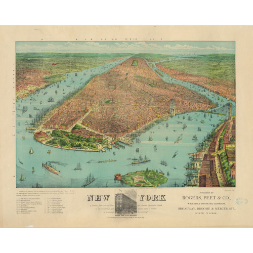 New York: A Birdseye View From The Harbor, Showing Manhattan Island In Its Surroundings, With...