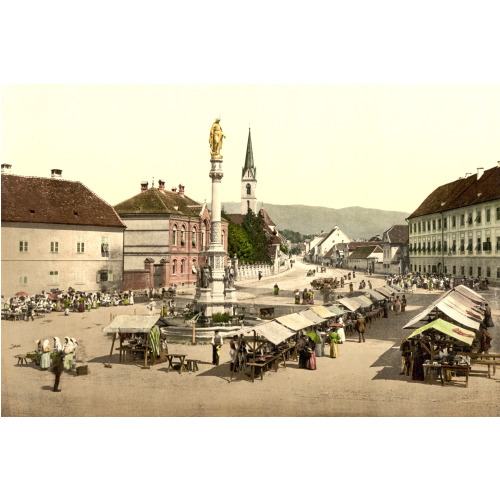 Agram, Capital Palace, With Maria Statue, By Fernkorn, Croatia, Austro-Hungary, circa 1890