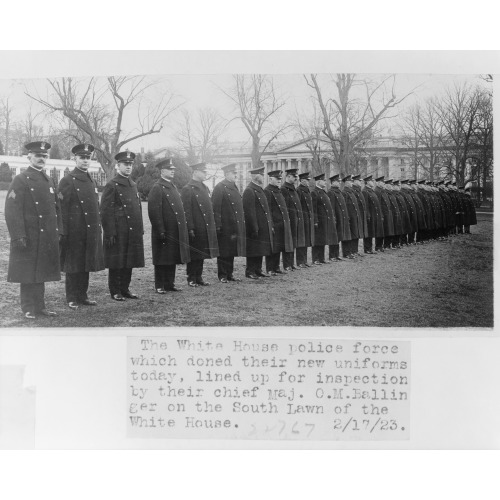 The White House Police Force Which Doned Sic Their New Uniforms Today, Lined Up For Inspection...