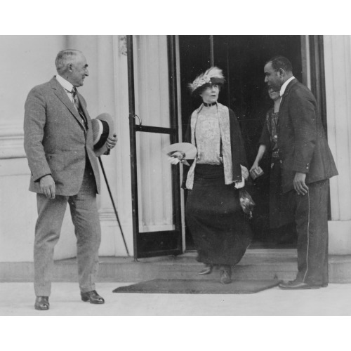 President Harding Waiting Patiently While Mrs. Harding Bids Good-By To The White House...