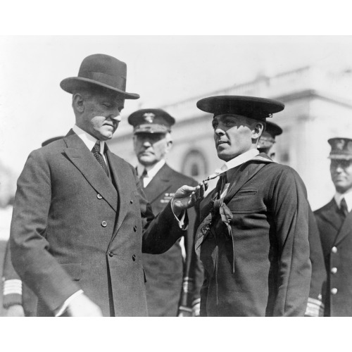 President Coolidge Decorating Henry Breault Of The Submarine 0-5 With The Congressional Medal Of...