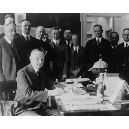 President Coolidge Signing The Cameron Bill Which Authorizes The Construction Of The Coolidge...