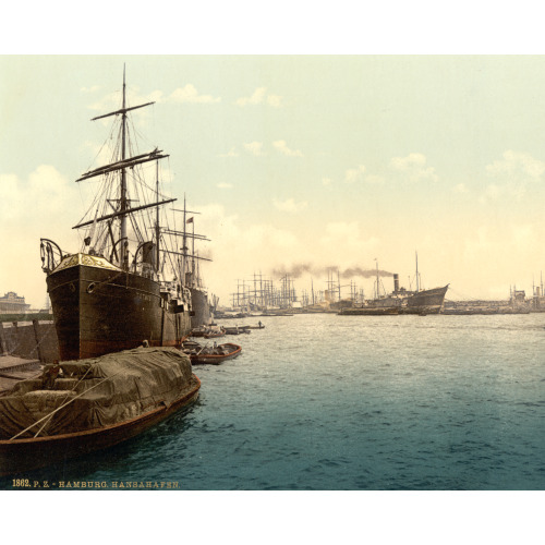 Ships In The Harbor, Hamburg, Germany, circa 1890
