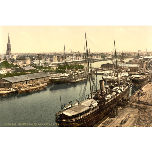 New Harbor From The Lighthouse, Bremerhafen, Hanover (I.E. Hannover), Germany, circa 1890