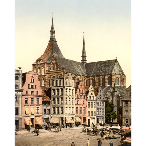 Market Place And Marien Church, Rostock, Mecklenburg-Schwerin, Germany, circa 1890