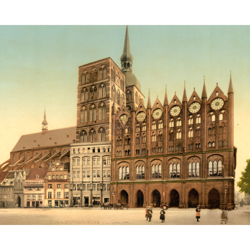 Town Hall And St. Nicholas Church, Stralsund, Pomerania, Germany, circa 1890