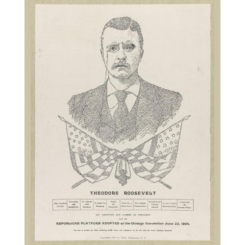 45,000 Letters Making Up A Head And Shoulders Portrait Of Pres. Theodore Roosevelt And Crossed...
