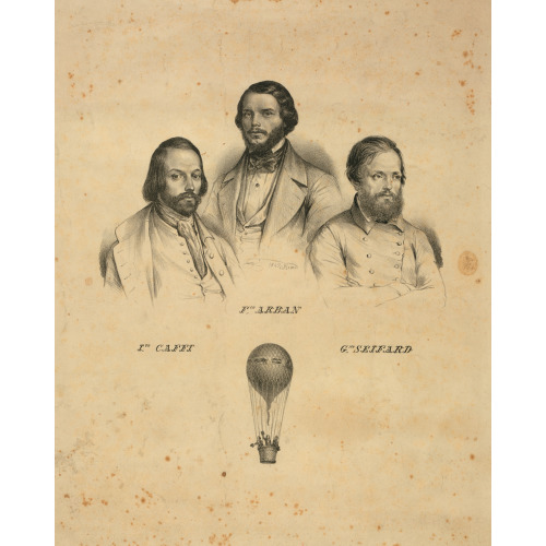 Portraits Of Three Balloonists Ippolito Caffi, Francesco Arban, And G. Seiffard, With A Small...