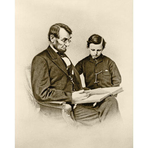 Abraham Lincoln And His Son Tad Looking At An Album Of Photographs, 1864