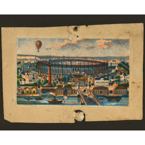 View Of The Paris Exposition Of 1867 Showing Waterfront, Main Exhibit Building, And Balloon...