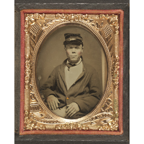 Seated Soldier Wearing Four Button Sack With Kepi, Patriotic Matte, circa 1860