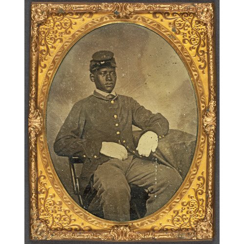Seated Black Soldier, Frock Coat, Gloves, Kepi, circa 1860
