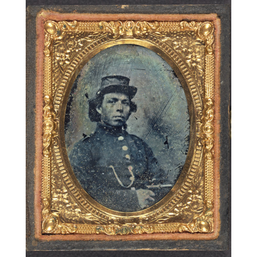 Black Soldier Seated With Pistol In Hand, Watch Chain In Pocket, circa 1860