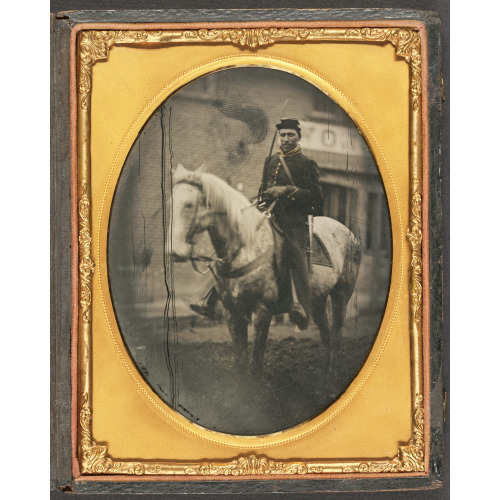 Outdoor Scene, Mounted Cavalry Soldier Seated On Horse, circa 1861
