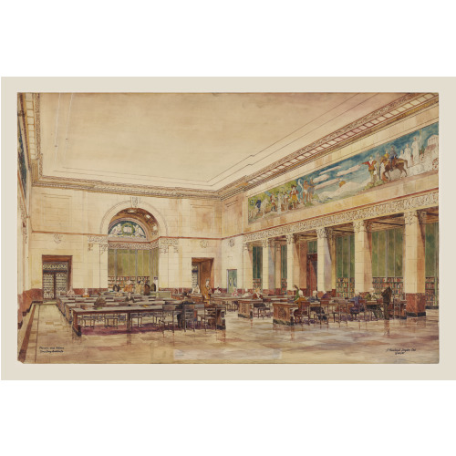 Library Of Congress (Annex Building), Washington, D.C. Interior Perspective Of Reading Room, 1937