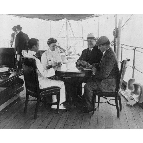 William Howard Taft Seated At Table Playing Cards With His Wife And Two Men On Boat Enroute To...