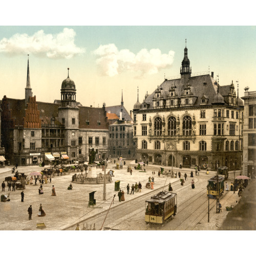 The Market Place And Side Of Hotel De Ville, Halle, German Saxony, Germany, circa 1890